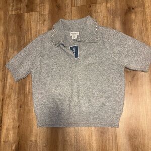 Song of Style Gray Crop Top with Pearl Details